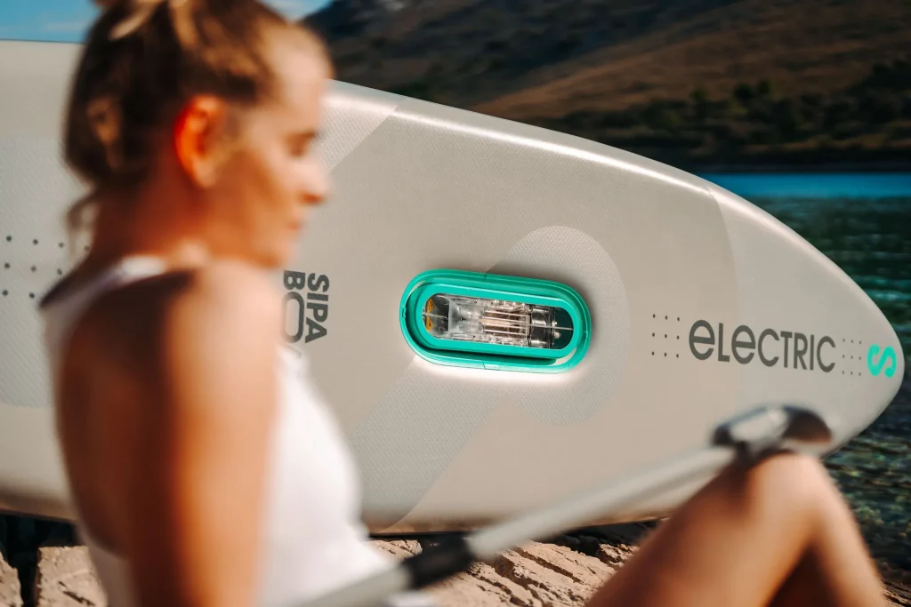 SipaBoard electric SUP with integrated jet drive.