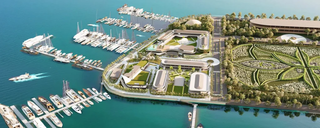 Yachts and marina infrastructure at a Southeast Asian waterfront, Benoa Marina, Bali